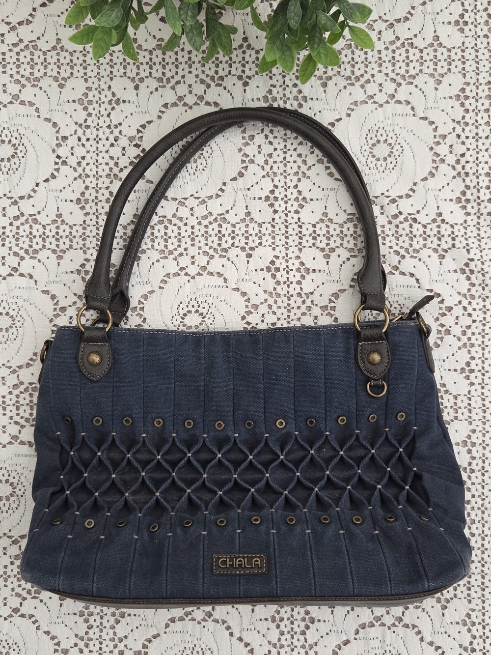 Chala Navy Quilted Denim Shoulder Bag